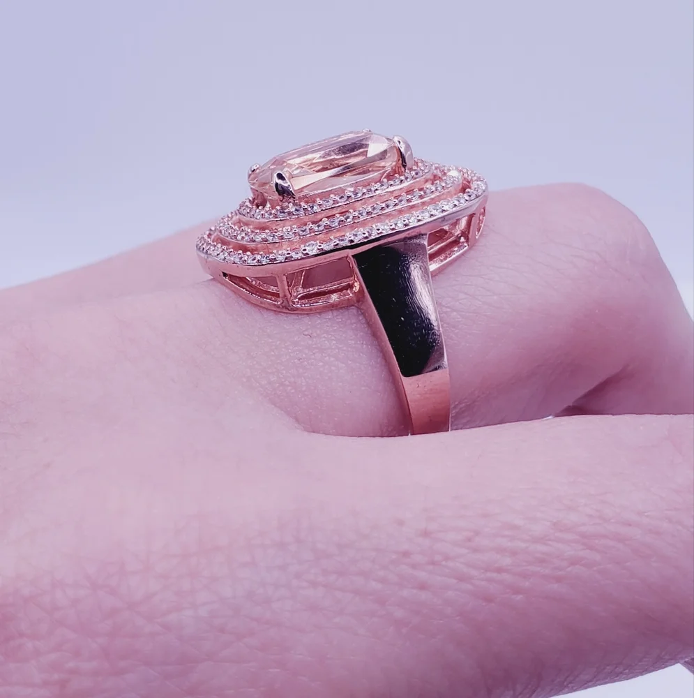 18k Rose Gold Triple Halo Morganite Ring